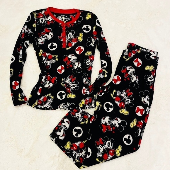 Disney Black Fleece Mickey & Minnie Mouse 2 Piece Pajama Lounge Sleepwear Set - Picture 2 of 9